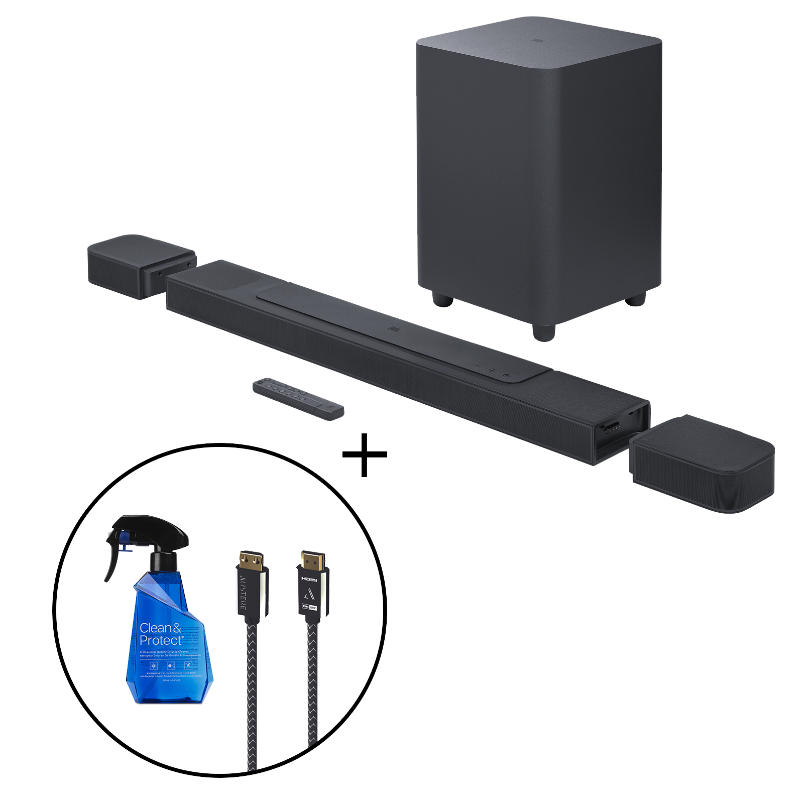 JBL Bar 1000 + Austere VII Series 8K HDMI Cable 1.5m & V Series Clean & Protect 230mL With Dual-Sided Cloth